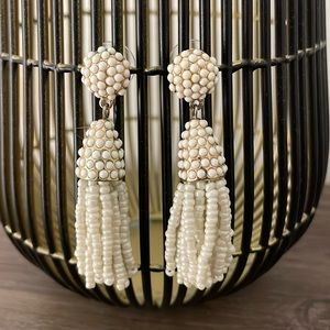 Baublebar White Mini Beaded Tassel Earrings